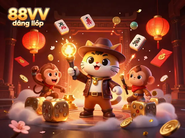 Experience thrilling gameplay and amazing wins with 88VV đăng nhập, as our explorer cat uncovers gold in a vibrant casino world.