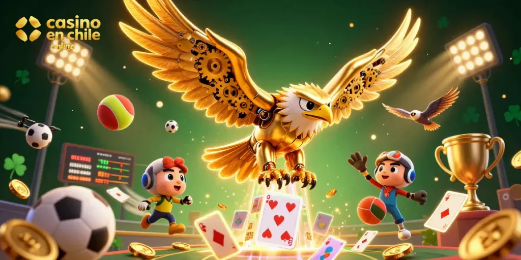 Juego emocionante en casino en Chile online con águila cibernética y cartas holográficas.