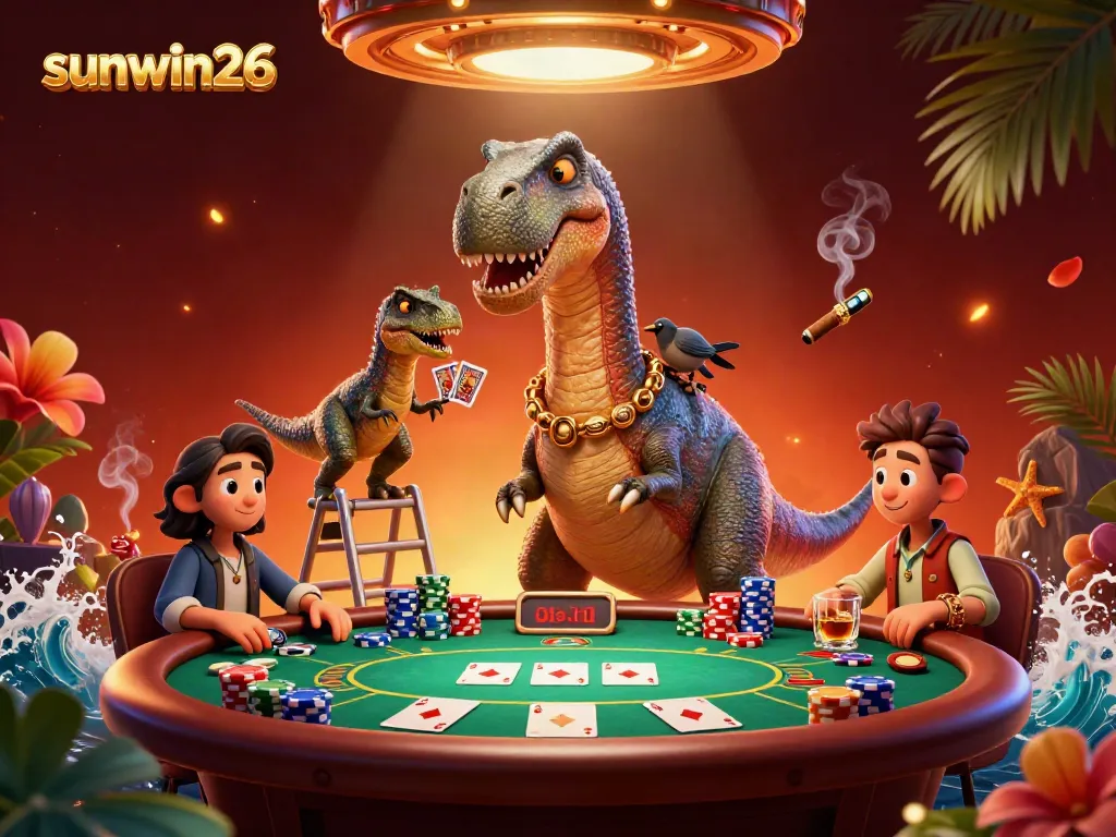 Experience thrilling gameplay with sunwin26 at a lively poker scene featuring colorful chips and dynamic characters.