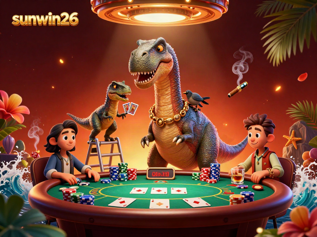 Experience thrilling gameplay with sunwin26 at a lively poker scene featuring colorful chips and dynamic characters.