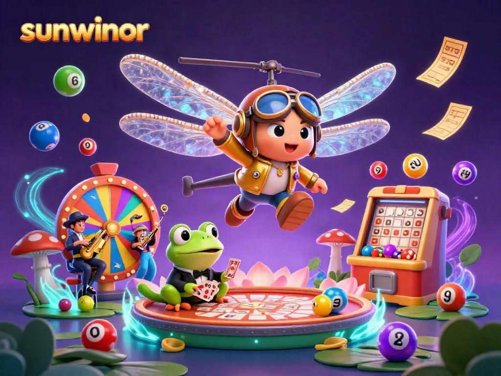 Experience thrilling gameplay at sunwinor with vibrant casino characters and lottery elements.