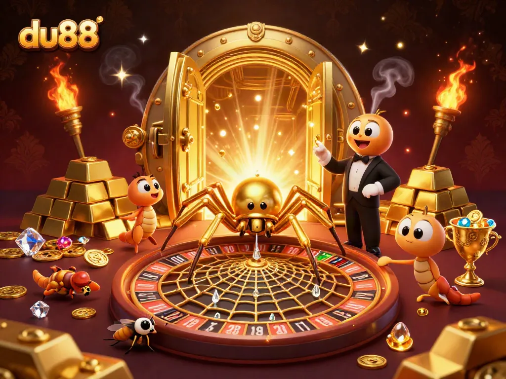 Experience the excitement at du88 with a vibrant casino scene featuring a spider and a centipede.