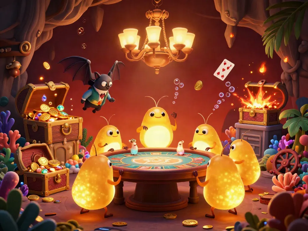 Experience the thrilling atmosphere of 11win's online casino with vibrant glowworms and a bat dealer.
