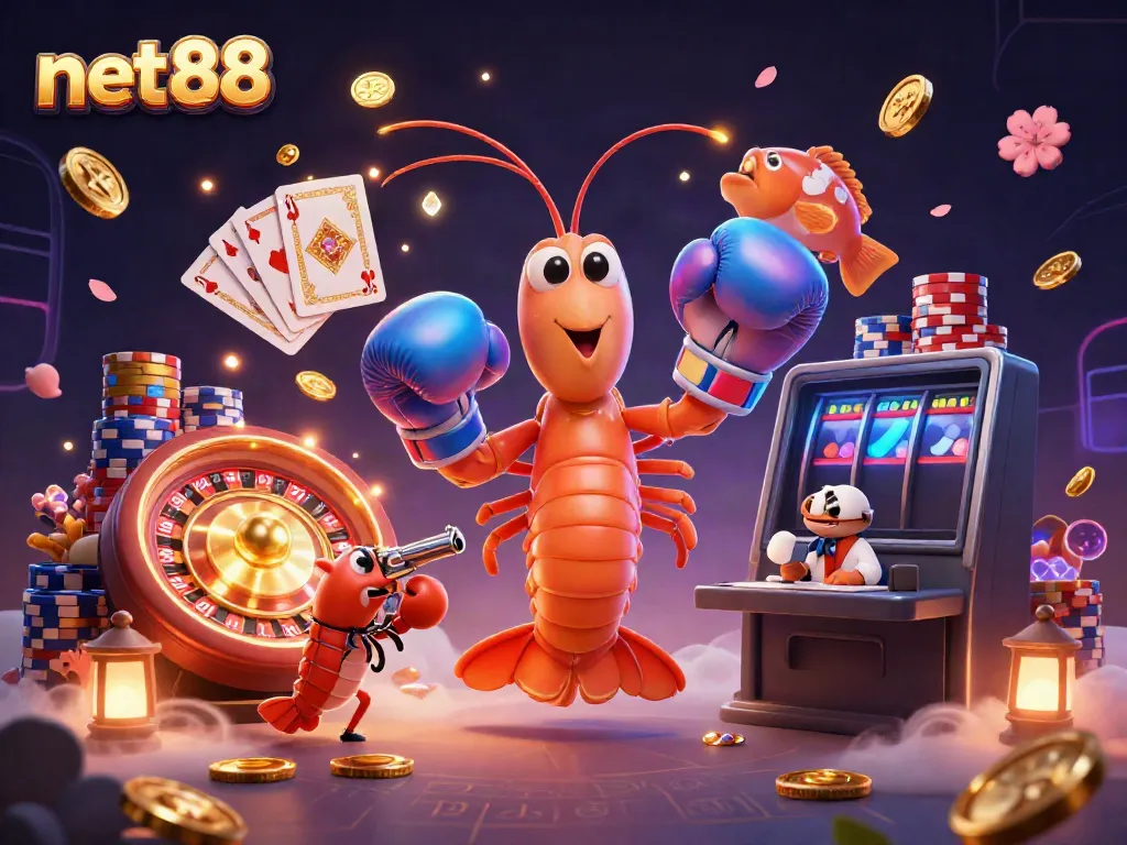 Experience vibrant gaming action with net88's dynamic casino illustration featuring aquatic champions.