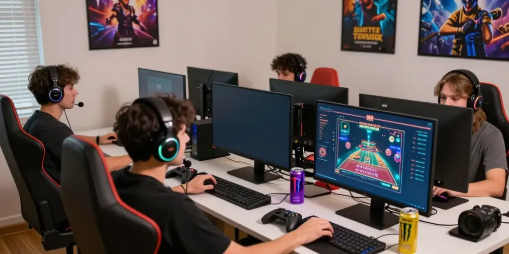 Exciting gaming environment illustrating enthusiasts on https://www.78wind.love/ engaging in live-streamed online casino action with colorful lighting.