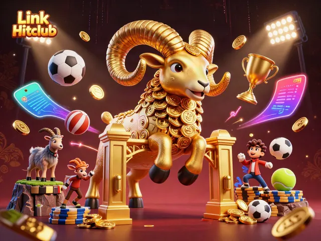 Hitclub showcases a dynamic 3D illustration of the golden ram charging through a casino atmosphere, embodying action and excitement.