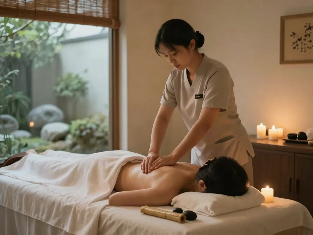 Relaxing 역삼동출장안마 session in a tranquil spa environment with soothing ambiance and natural decor.