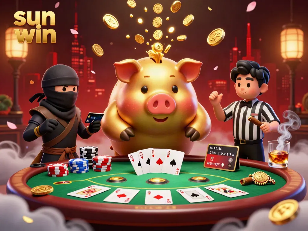 Experience the thrill of sun win with an exciting scene featuring playful characters and casino elements.