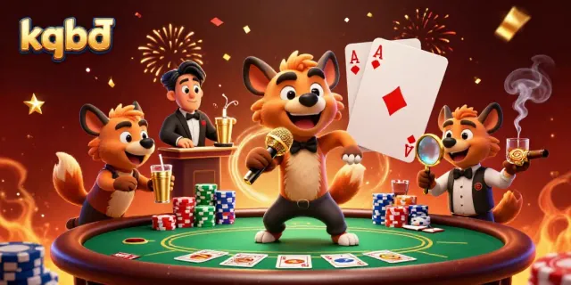 Hyenas entertaining at the Kqbđ comedy casino, showcasing vibrant poker elements