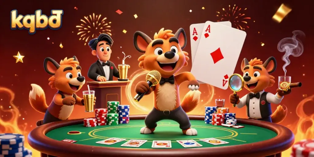 Hyenas entertaining at the Kqbđ comedy casino, showcasing vibrant poker elements